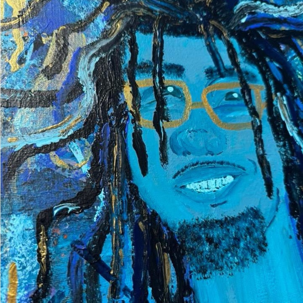 Vibrant Blue and Gold Abstract Canvas - Picture 3 of 10